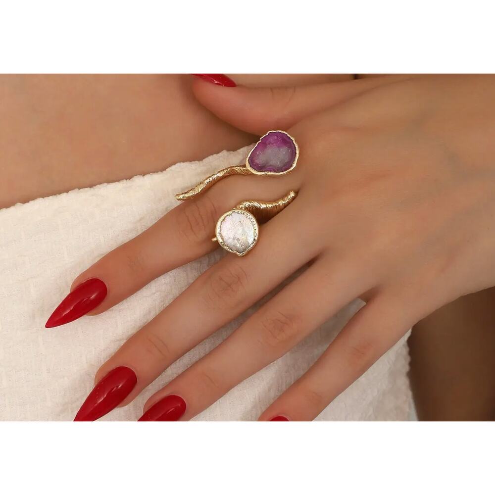 Gold Plated Stone Ring Adjustable ! NWT